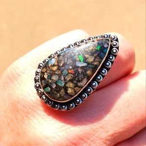 New Copper Ethiopian Opal 925 Silver Ring.
